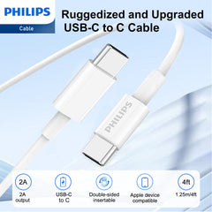 3PCS x Philips 1.25m USB-C Charging Cable Connector for iPhone 17/16/15 Plus/Pro/Pro max, iPad Pro, Samusng S24 S23 S22 and Nubia Google Pixel Synchronize (C to C Cable, White)