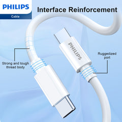 3PCS x Philips 1.25m USB-C Charging Cable Connector for iPhone 17/16/15 Plus/Pro/Pro max, iPad Pro, Samusng S24 S23 S22 and Nubia Google Pixel Synchronize (C to C Cable, White)