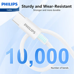 3PCS x Philips 1.25m USB-C Charging Cable Connector for iPhone 17/16/15 Plus/Pro/Pro max, iPad Pro, Samusng S24 S23 S22 and Nubia Google Pixel Synchronize (C to C Cable, White)