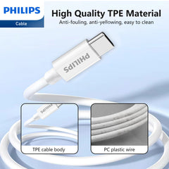 3PCS x Philips 1.25m USB-C Charging Cable Connector for iPhone 17/16/15 Plus/Pro/Pro max, iPad Pro, Samusng S24 S23 S22 and Nubia Google Pixel Synchronize (C to C Cable, White)