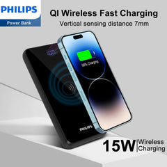 Philips Portable iPhone Charger Wireless DLP9520C Powerbank 10000mAh 5V/3A Fast Charge Phone Battery Pack, Portable Charger High Capacity Battery Rapid Type-C USB-C Charger