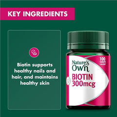Nature's Own Biotin 300mcg 100 Tablets