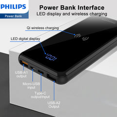 Philips Portable iPhone Charger Wireless DLP9520C Powerbank 10000mAh 5V/3A Fast Charge Phone Battery Pack, Portable Charger High Capacity Battery Rapid Type-C USB-C Charger