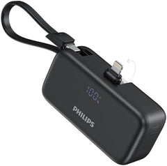 PHILIPS Charging Small Portable Charger Battery Pack Lipstick Like with Digital Display Compatible with iPhone 17/16/15, Samsung, ZTE, Google White,Mini Portable Charger 4900mAh Power Bank USB C v2