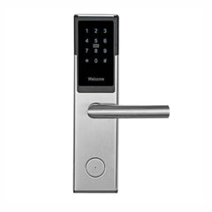 Buckko Locks ZM-1 Smart Door Lock, Lever Handle with Fingerprint, PIN Code, RFID Card and Key, Silver