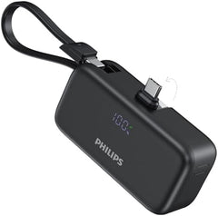 PHILIPS Charging Small Portable Charger Battery Pack Lipstick Like with Digital Display Compatible with iPhone 17/16/15, Samsung, ZTE, Google White,Mini Portable Charger 4900mAh Power Bank USB C v2