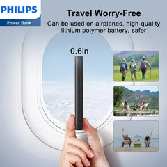 Philips Portable iPhone Charger Wireless DLP9520C Powerbank 10000mAh 5V/3A Fast Charge Phone Battery Pack, Portable Charger High Capacity Battery Rapid Type-C USB-C Charger