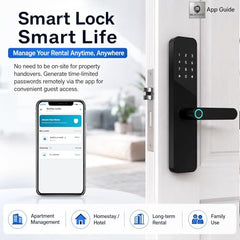 Buckko Locks BL-02 Smart Apartment Lock, Fingerprint, Code, Card and Key, Black