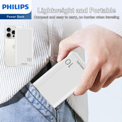 Philips Magnetic Powerbank 10000mAh Power Bank USB Portable Charger Reliable 5V 2.1A iPhone 16 / 15 / 16 & 15 Pro/ 16 & 15 &14 Pro Max/13/12 Series (White), 2 Pack