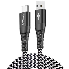 Philips 125cm USB-A/USB-C 480Mbps Fast Charge Cable for iPhone/Samsung Black, 2 Pack
