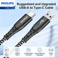 Philips 125cm USB-A/USB-C 480Mbps Fast Charge Cable for iPhone/Samsung Black, 3 Pack