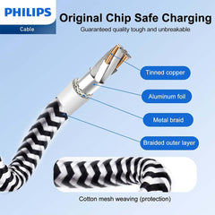 Philips 125cm USB-A/USB-C 480Mbps Fast Charge Cable for iPhone/Samsung Black, 3 Pack