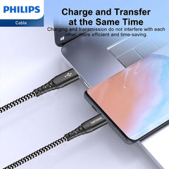 Philips 125cm USB-A/USB-C 480Mbps Fast Charge Cable for iPhone/Samsung Black, 3 Pack