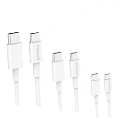 3 Pack - Philips 1.25m USB-C Charging Cable Connector for iPhone 18/17 / 16 / 15 Plus/Pro/max, iPad Pro, Samusng S25 S24 S23 S22 and Nubia Google Pixel Synchronize C to C Cable, White