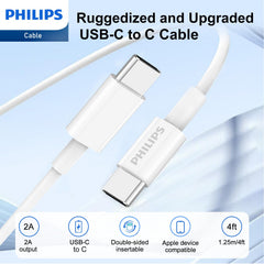 3 Pack - Philips 1.25m USB-C Charging Cable Connector for iPhone 18/17 / 16 / 15 Plus/Pro/max, iPad Pro, Samusng S25 S24 S23 S22 and Nubia Google Pixel Synchronize C to C Cable, White