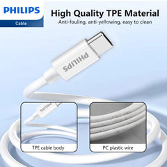 3 Pack - Philips 1.25m USB-C Charging Cable Connector for iPhone 18/17 / 16 / 15 Plus/Pro/max, iPad Pro, Samusng S25 S24 S23 S22 and Nubia Google Pixel Synchronize C to C Cable, White