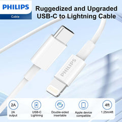 Philips 1.25m USB-C to Lightning Charge Cable Mfi Certified Connector for iPhone, 3 Pack
