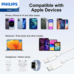 Philips 1.25m USB-C to Lightning Charge Cable Mfi Certified Connector for iPhone, 3 Pack
