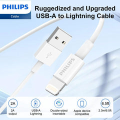Philips 2m USB-A to Lightning Charging Cable Mfi Certified Connector for iPhone, 2 Pack