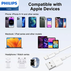 Philips 2m USB-A to Lightning Charging Cable Mfi Certified Connector for iPhone, 2 Pack