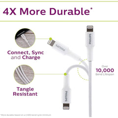 Philips 2m USB-A to Lightning Charging Cable Mfi Certified Connector for iPhone, 3 Pack