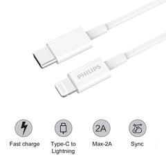 Philips 2m USB-C to Lightning Charging Cable Mfi Certified Connector for iPhone, 3 Pack