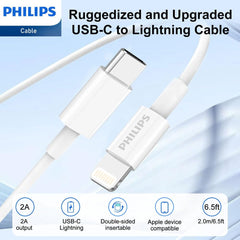 Philips 2m USB-C to Lightning Charging Cable Mfi Certified Connector for iPhone, 3 Pack