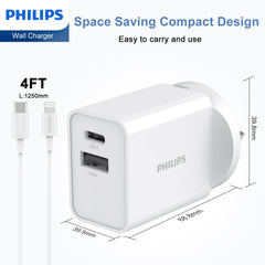 Philips 20W Power Adapter Wall Charger Plug DLP4342 Compatible with iPhone Duo