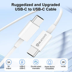 BUCKKO 1m 100cm USB-C to USB-C Charge Cable Connector for iPhone 16 15 Series, iPad Pro, for Samusng S24 S23 S22, ZTE and for Google Pixel Synchronize and Charging Cable, 2 Pack