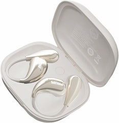 Philips Open‑Ear Bluetooth Earbuds/Earphone/Headphone, Adjustable Ear Hooks, Strong Bass, Clear Calling, LED Effects, IP55 Water Resistance & 36H Battery – Gold
