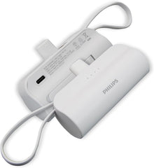 PHILIPS Charging Small Portable Charger Battery Pack Lipstick Like with Digital Display Compatible with iPhone 17/16/15, Samsung, ZTE, Google White,Mini Portable Charger 4900mAh Power Bank USB C v2