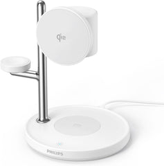 Philips 3 in 1 Reliable Wireless Charger, Qi Qi2 Certified 15W Fast Charging Station with Adjustable Night Light, MagSafe-Compatible Stand for iPhone 17/16/15, Apple Watch, AirPods, Samsung Galaxy