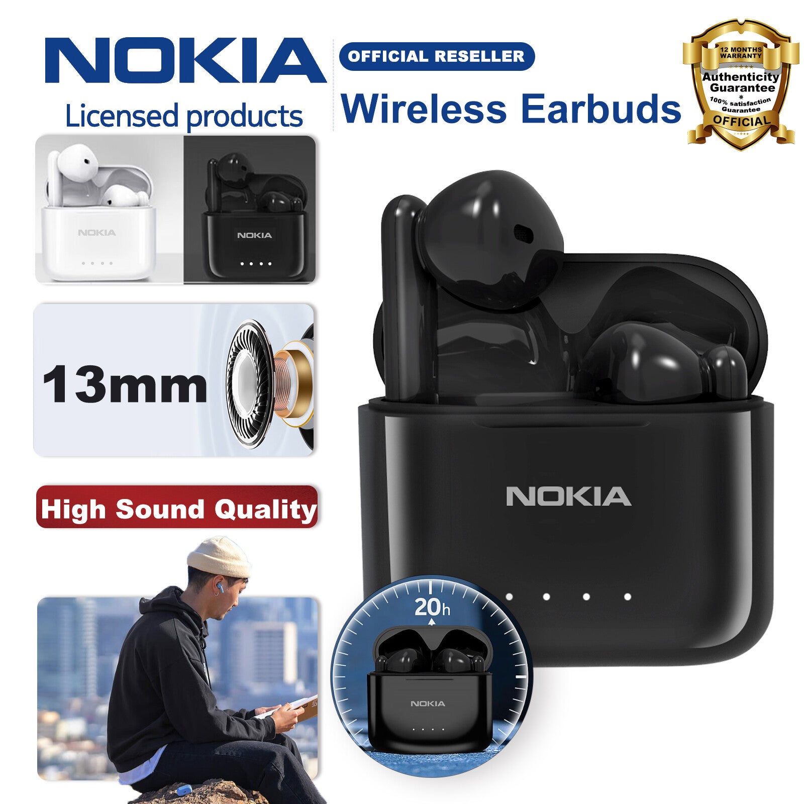 Nokia Essential E3101 Wireless Earphones Bluetooth 5.1 Fully Wireless Headphone