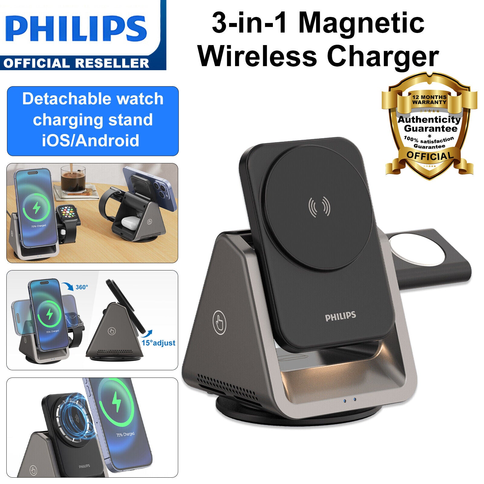 Philips 3 in 1 Magnetic Charging Wireless Stand For Airpod Apple DLK3540Q