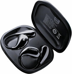 Philips Open‑Ear Bluetooth Earbuds/Earphone/Headphone, Adjustable Ear Hooks, Strong Bass, Clear Calling, LED Effects, IP55 Water Resistance & 36H Battery – Black