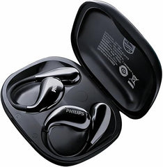 Philips Open‑Ear Bluetooth Earbuds/Earphone/Headphone, Adjustable Ear Hooks, Strong Bass, Clear Calling, LED Effects, IP55 Water Resistance & 36H Battery – Black