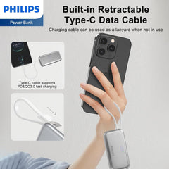 PHILIPS Charging Small Portable Charger Battery Pack Lipstick Like with Digital Display Compatible with iPhone 17/16/15, Samsung, ZTE, Google White,Mini Portable Charger 4900mAh Power Bank USB C v2