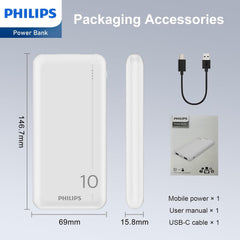 Philips Powerbank 10000mAh Power Bank USB Portable Reliable 5V 2.1A DLP1810NW (White)
