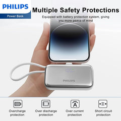 PHILIPS Charging Small Portable Charger Battery Pack Lipstick Like with Digital Display Compatible with iPhone 17/16/15, Samsung, ZTE, Google White,Mini Portable Charger 4900mAh Power Bank USB C v2