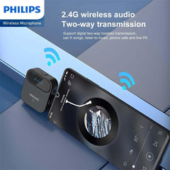 Philips 2.4 Ghz Wireless Microphone, 360 Degree Sound Collecting, Pin Microphone, Ultra Long Distance Transmission, Dsp Noise Canceling, Automatic Pairing, Monitoring Function (1 + 1)