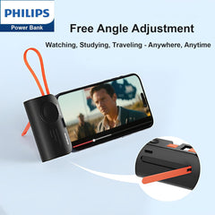 PHILIPS Charging Small Portable Charger Battery Pack Lipstick Like with Digital Display Compatible with iPhone 17/16/15, Samsung, ZTE, Google White,Mini Portable Charger 4900mAh Power Bank USB C v2