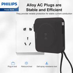 PHILIPS Power Bank Wireless| 15000mAh Powerbank Built-in Cable 5 in 1 Portable Battery Pack, Magnetic Universal Travel Fast Charging Adapter (UK,EU,AU) Compatible with MagSafe iPhone,Airpod, iwatch