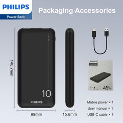 Philips Powerbank 10000mAh Power Bank USB Portable Reliable 5V 2.1A DLP1810NW (White)