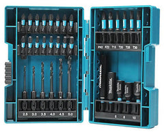 Makita E-06622 Impact Driver Bit Socket Drill Bit Set of 33 Hexagonal Shaft 0.25 inch (6.35 mm) Case Included
