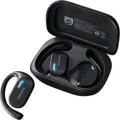 Philips Open-Ear Headphones, Adjustable Ear Hooks, Ultra-Comfort, Snug Fit, Powerful Sound, Clear Calls, IP55, LED Lights, 22H Playtime, Bluetooth 5.4 Earbuds, Multipoint Connection -Black