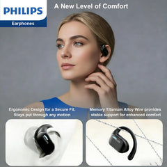 Philips Open-Ear Headphones, Adjustable Ear Hooks, Ultra-Comfort, Snug Fit, Powerful Sound, Clear Calls, IP55, LED Lights, 22H Playtime, Bluetooth 5.4 Earbuds, Multipoint Connection -Black