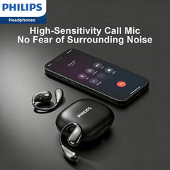 Philips Open‑Ear Bluetooth Earbuds/Earphone/Headphone, Adjustable Ear Hooks, Strong Bass, Clear Calling, LED Effects, IP55 Water Resistance & 36H Battery – Gold