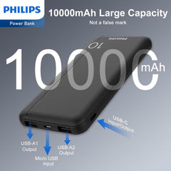 Philips Powerbank 10000mAh Power Bank USB Portable Reliable 5V 2.1A DLP1810NW (White)