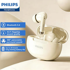 Philips TAT2020 True Wireless Bluetooth 5.4 Earbuds | 20H Total Playtime USB-C Case | Clear Calls w/ENC Noise Cancellation Mic | IPX5 Water Resistant for Sport/Gym/Travel | in-Ear Touch Control-White