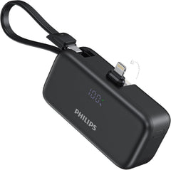 PHILIPS Charging Small Portable Charger Battery Pack Lipstick Like with Digital Display Compatible with iPhone 17/16/15, Samsung, ZTE, Google White,Mini Portable Charger 4900mAh Power Bank USB C v2